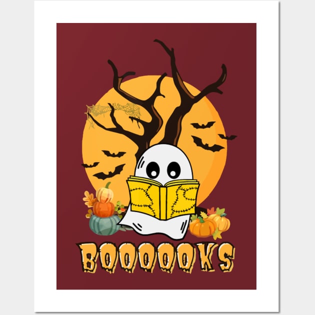 Cute Booooks Ghost Read More Books Funny Teacher Halloween Wall Art by LEMOUS TEES